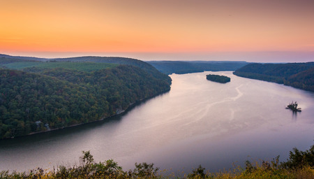View of the Susquehanna River at sunset, from the Pinnacle in Southern Lancaster County, Pennsylvania.の写真素材