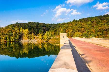 Bridge over Prettyboy Reservoir, in Baltimore County, Pennsylvania.の写真素材