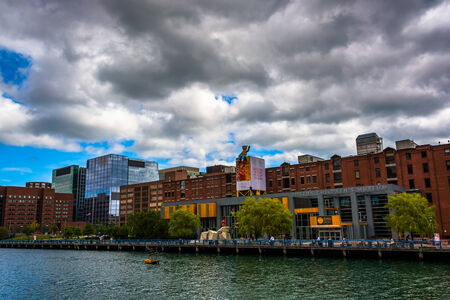 The Boston Children's Museum, seen across Fort Point Channel in Boston, Massachusetts.のeditorial素材