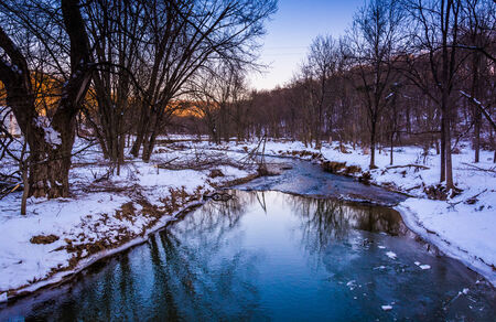Creek during the winter, in rural York County, Pennsylvania.の写真素材