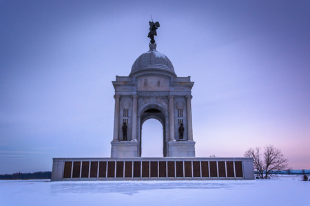 The Pennsylvania Monument during the winter, in Gettysburg, Pennsylvania.