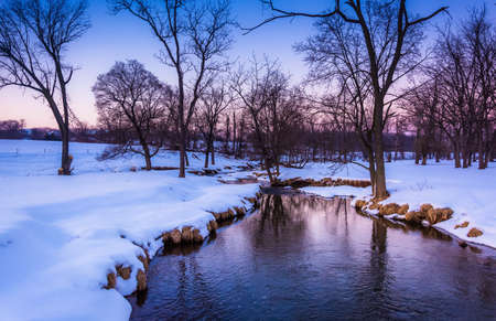 Winter view of a creek in rural York County, Pennsylvania.の写真素材
