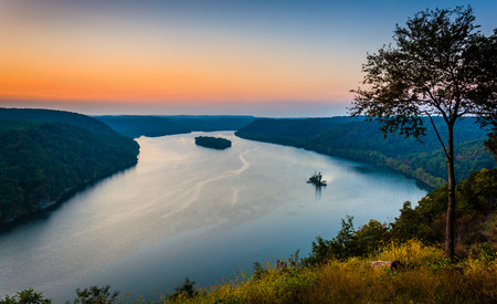 View of the Susquehanna River at sunset, from the Pinnacle in Southern Lancaster County, Pennsylvania.の写真素材