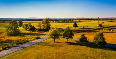 View of battlefields from the Pennsylvania Monument in Gettysburg, Pennsylvania.の写真素材