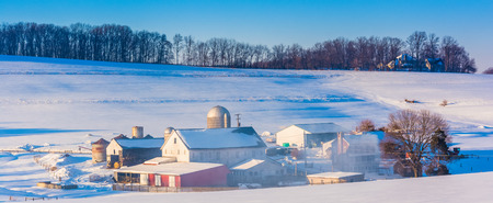 Winter view of a farm in rural York County, Pennsylvania.の写真素材