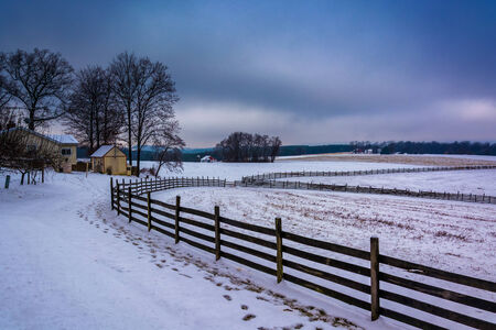 Winter view of a farm in rural York County, Pennsylvania.の写真素材
