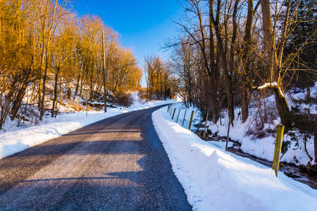 Country road, seen during the winter, in York County, Pennsylvania.の写真素材