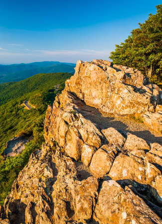 Evening view from Little Stony Man Cliffs in Shenandoah National Park, Virginia.の写真素材