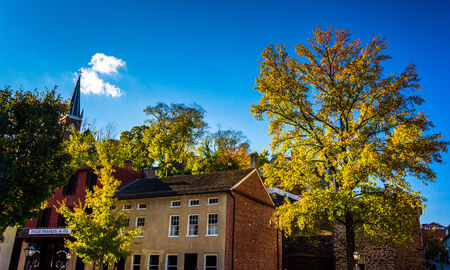 Historic buildings and autumn color in Harpers Ferry, West Virginia.のeditorial素材