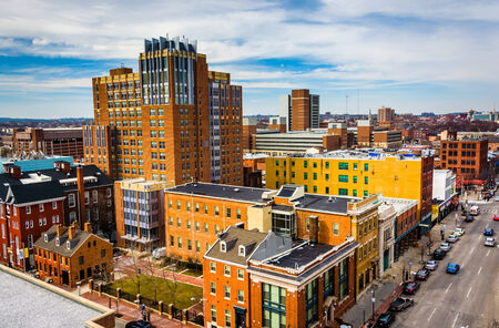 View of buildings at the University of Maryland from a parking garage in Baltimore, Maryland.のeditorial素材