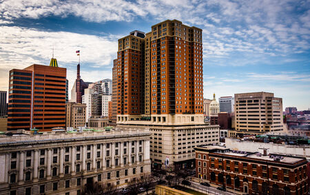 View of buildings from a parking garage in downtown Baltimore, Maryland.のeditorial素材
