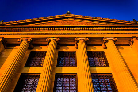 Evening light on the Museum of Art in Philadelphia, Pennsylvania.のeditorial素材