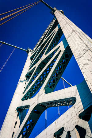 Tower of the Ben Franklin Bridge in Philadelphia, Pennsylvania.の写真素材