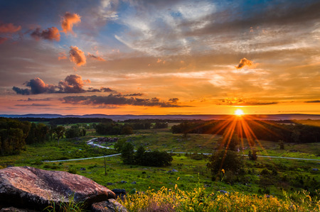 Colorful summer sunset from Little Roundtop in Gettysburg, Pennsylvaniaの写真素材