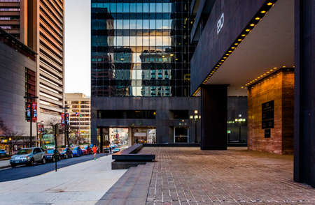 Modern buildings at Hopkins Place in Baltimore, Maryland.のeditorial素材