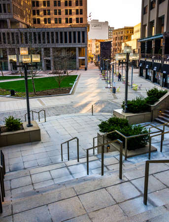 Stairs and buildings at Charles Center in Baltimore, Maryland.