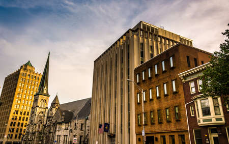 Buildings along Third Street in downtown Harrisburg, Pennsylvania.
