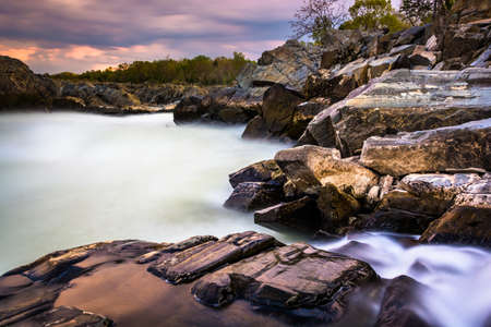Long exposure at sunset of rapids at Great Falls Park, Virginia.の写真素材