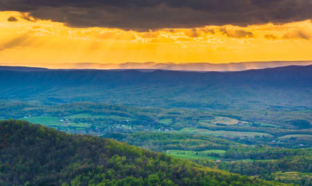 Sunset over the Shenandoah Valley from Skyline Drive in Shenandoah National Park, Virginia.の写真素材