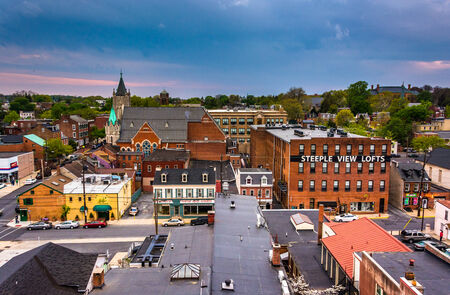 View of buildings and streets from a parking garage in Lancaster, Pennsylvania.のeditorial素材