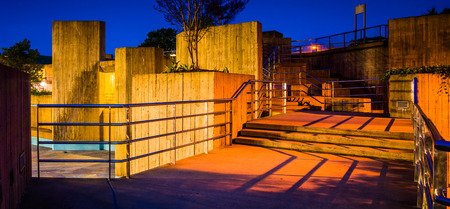 Stairs on an elevated walkway at night in Baltimore, Maryland.の写真素材