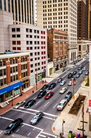 View of buildings on Lombard Street from a parking garage in Baltimore, Maryland.のeditorial素材