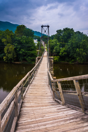 Swinging bridge in Buchanan, Virginia.の写真素材