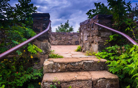Stairs to the Miller's Head Observation Tower in Shenandoah National Park, Virginia.の写真素材