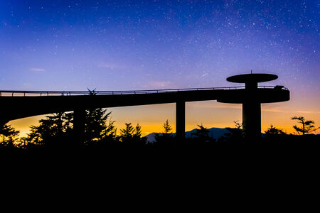 Stars in the night sky over Clingman's Dome Observation Tower in Great Smoky Mountains National Park, Tennessee.のeditorial素材