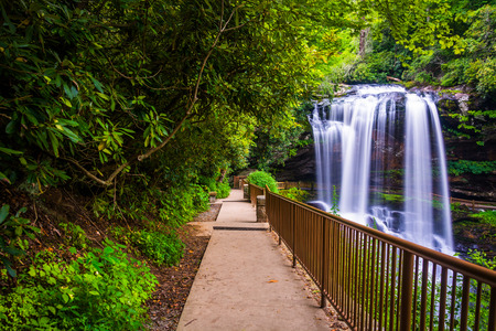 Trail and Dry Falls, in Nantahala National Forest, North Carolina.の写真素材