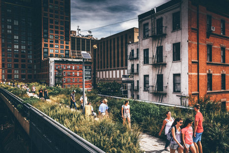 People walking on The High Line, in Manhattan, New York.のeditorial素材