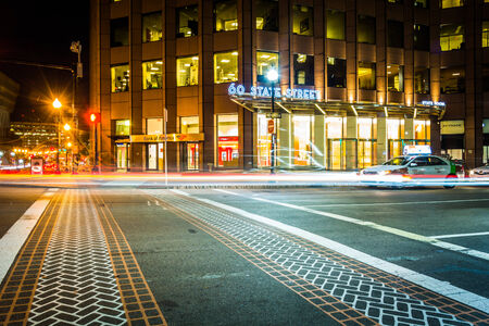 Traffic on State Street at night in Boston, Massachusetts.のeditorial素材