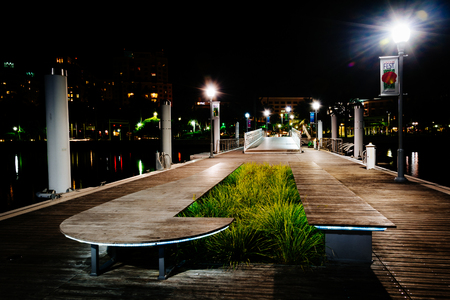 Public dock at night, in West Palm Beach, Florida.のeditorial素材