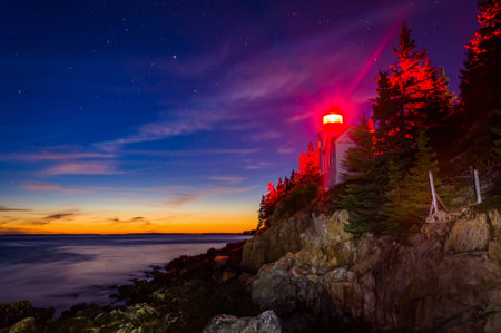 Bass Harbor Lighthouse at night, in Acadia National Park, Maine.の写真素材