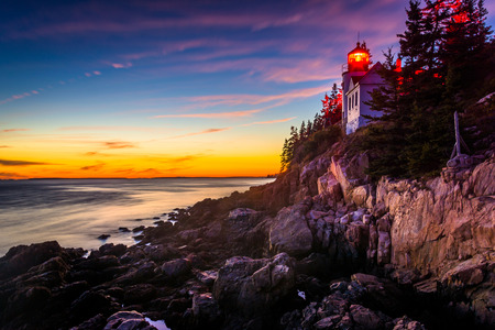 Bass Harbor Lighthouse at sunset, in Acadia National Park, Maine.の写真素材