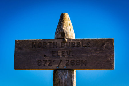 Elevation marker on North Bubble, in Acadia National Park, Maine.の写真素材