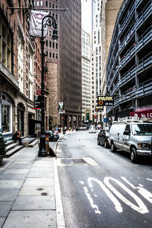 Street in Lower Manhattan, New York.のeditorial素材