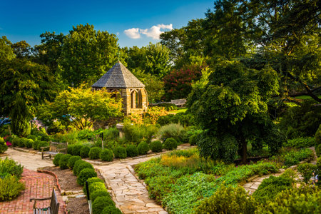 View of the Bishop's Garden at the Washington National Cathedral in Washington, DC.の写真素材