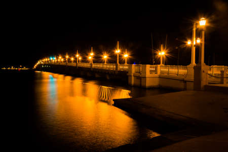 The Bridge of Lions at night, in St. Augustine.の写真素材