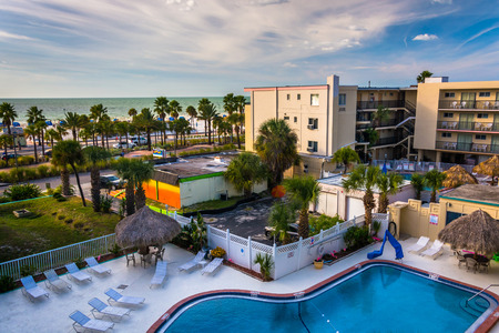 View of the swimming pool at a hotel in Clearwater Beach, Florida.のeditorial素材