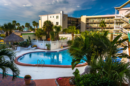 View of the swimming pool at a hotel in Clearwater Beach, Florida.のeditorial素材
