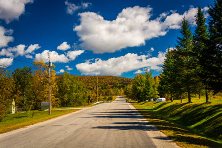 Autumn color along a road in Jefferson, New Hampshire.の写真素材