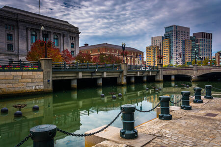 Buildings along the Providence River in Providence, Rhode Island.の写真素材