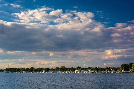 Marina in the Back River seen from Cox Point Park, in Essex, Maryland.のeditorial素材