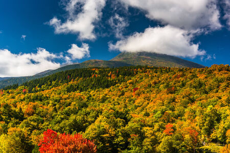 Autumn color and view of the Presidential Range in White Mountain National Forest, New Hampshire.の写真素材