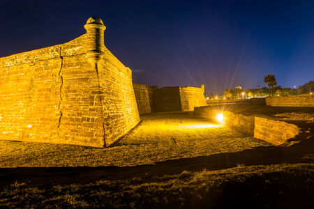 Castillo de San Marcos at night, in St. Augustine, Florida.の写真素材
