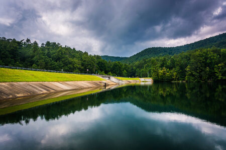 Storm clouds reflecting in Unicoi Lake, at Unicoi State Park, Georgia.の写真素材