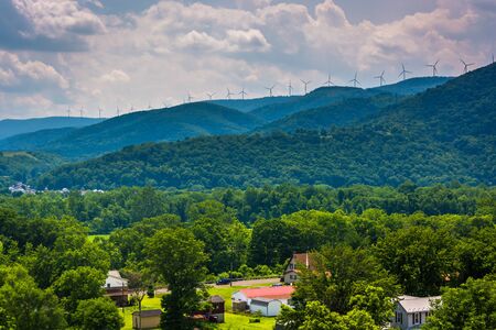 View of windmills in the mountains near Keyser, West Virginia.の写真素材