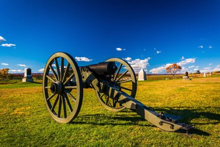 Cannon in a field at Gettysburg, Pennsylvania.の写真素材