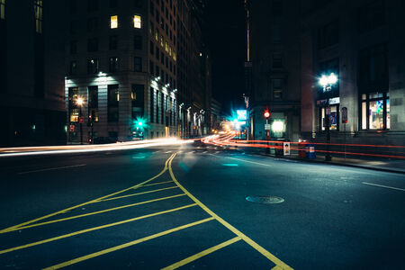 Traffic at Post Office Square at night in Boston, Massachusetts.のeditorial素材